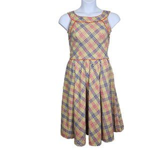 eShakti Plaid A-Line Midi Sundress Pockets Size M/8